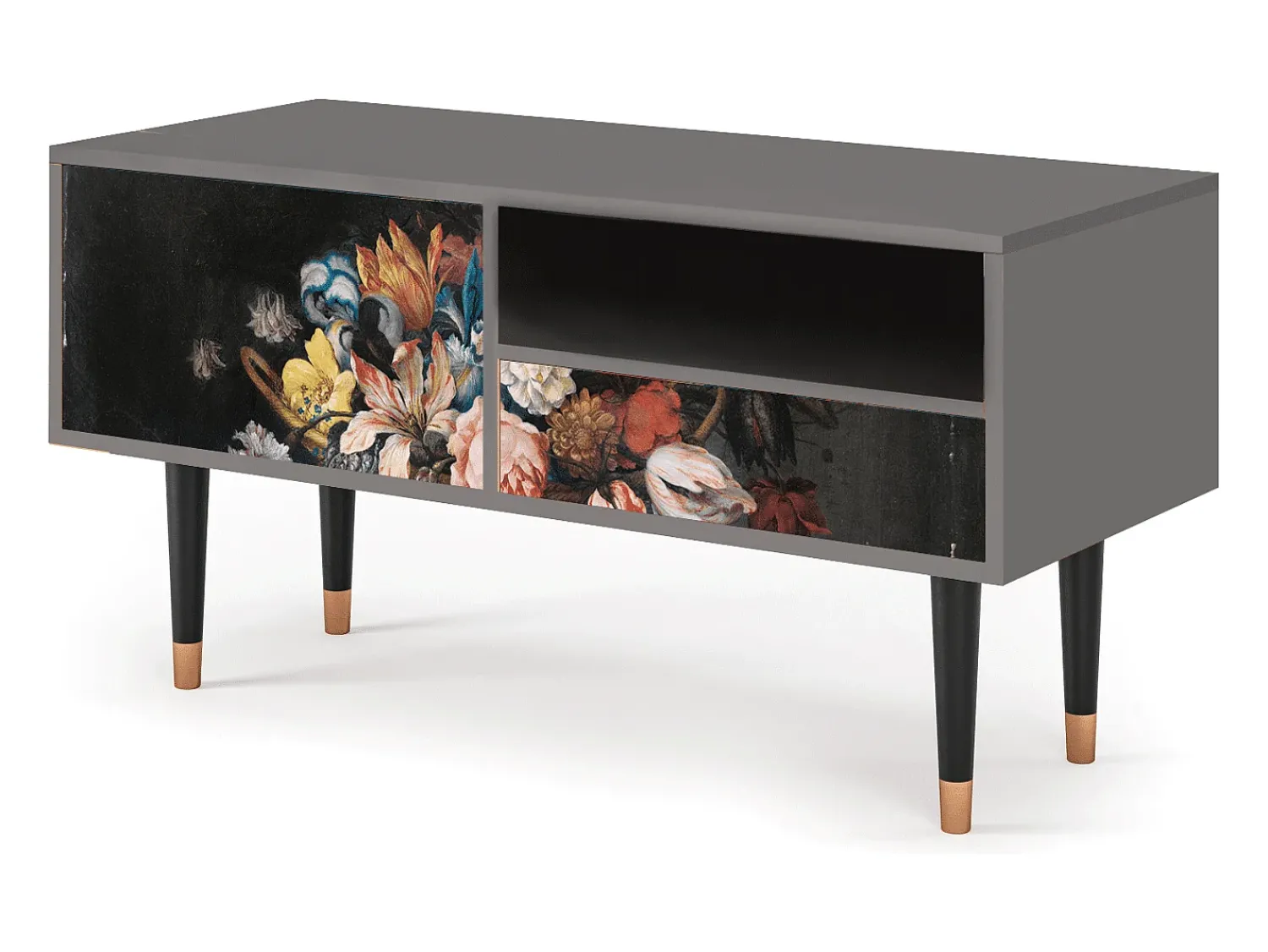 Móvel De Tv| Mueble de TV - 115х59х48 cm - T3 - Still Life with Flowers, Cinza Cinzento