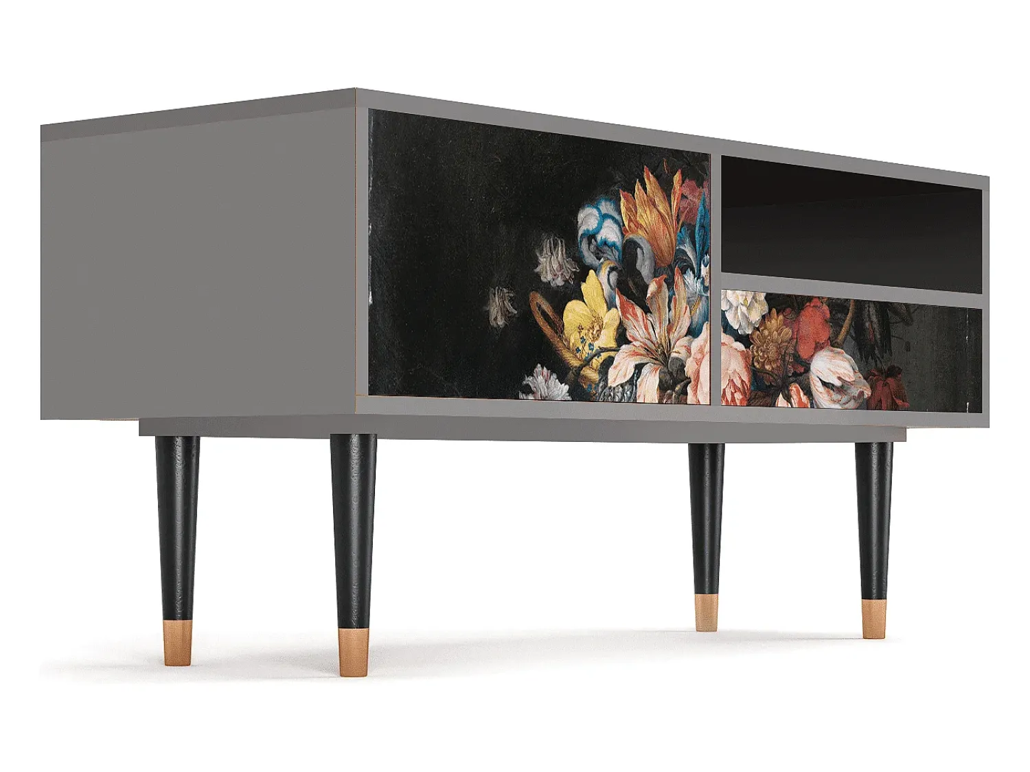 Móvel De Tv| Mueble de TV - 115х59х48 cm - T3 - Still Life with Flowers, Cinza Cinzento