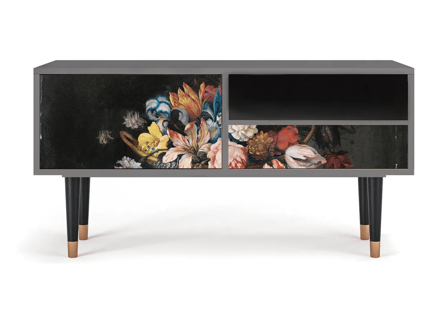 Móvel De Tv| Mueble de TV - 115х59х48 cm - T3 - Still Life with Flowers, Cinza Cinzento
