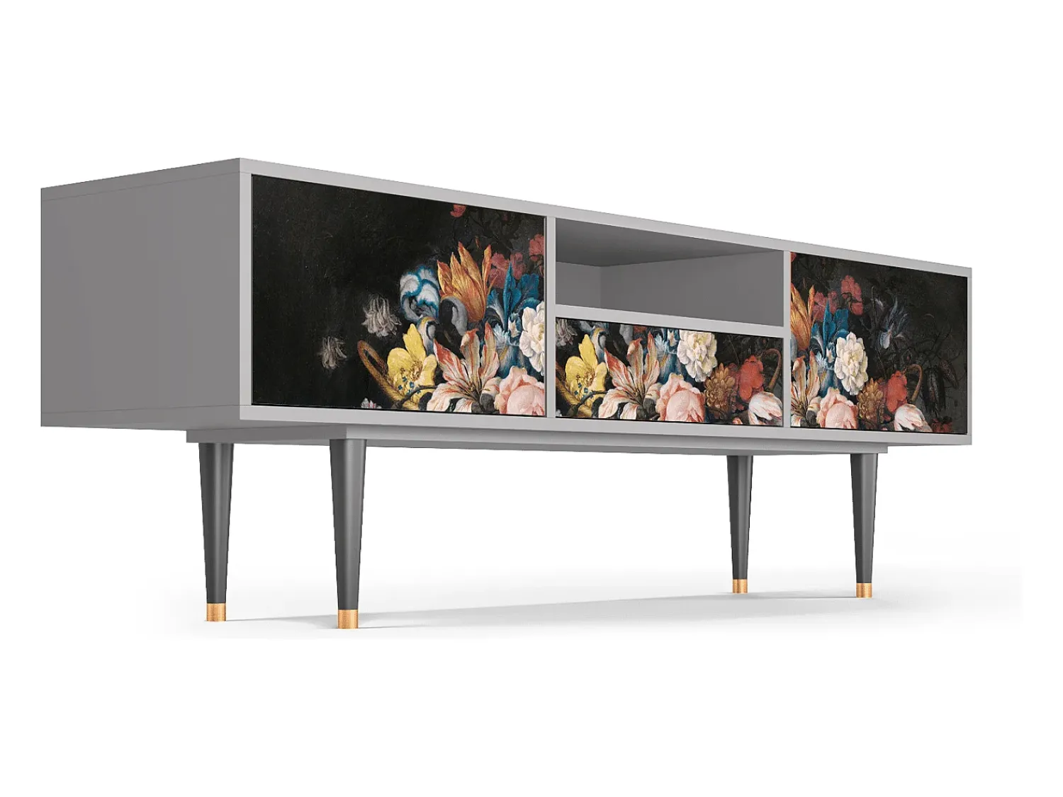 New Mueble de TV - 170х59х41 cm - T6 - Still Life with Flowers, Cinza Cinzento