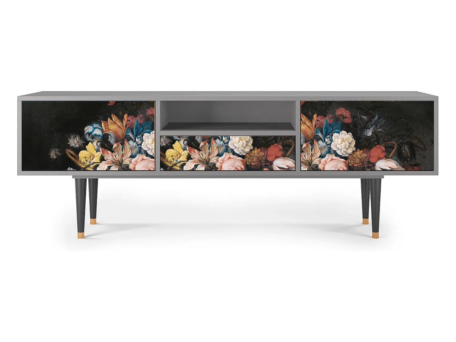 New Mueble de TV - 170х59х41 cm - T6 - Still Life with Flowers, Cinza Cinzento