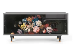 Móvel De Tv| Mueble de TV - 125х56х41 cm - T7 - Still Life with Flowers, Cinza Cinzento