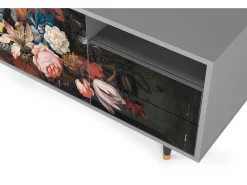 Móvel De Tv| Mueble de TV - 125х56х41 cm - T7 - Still Life with Flowers, Cinza Cinzento