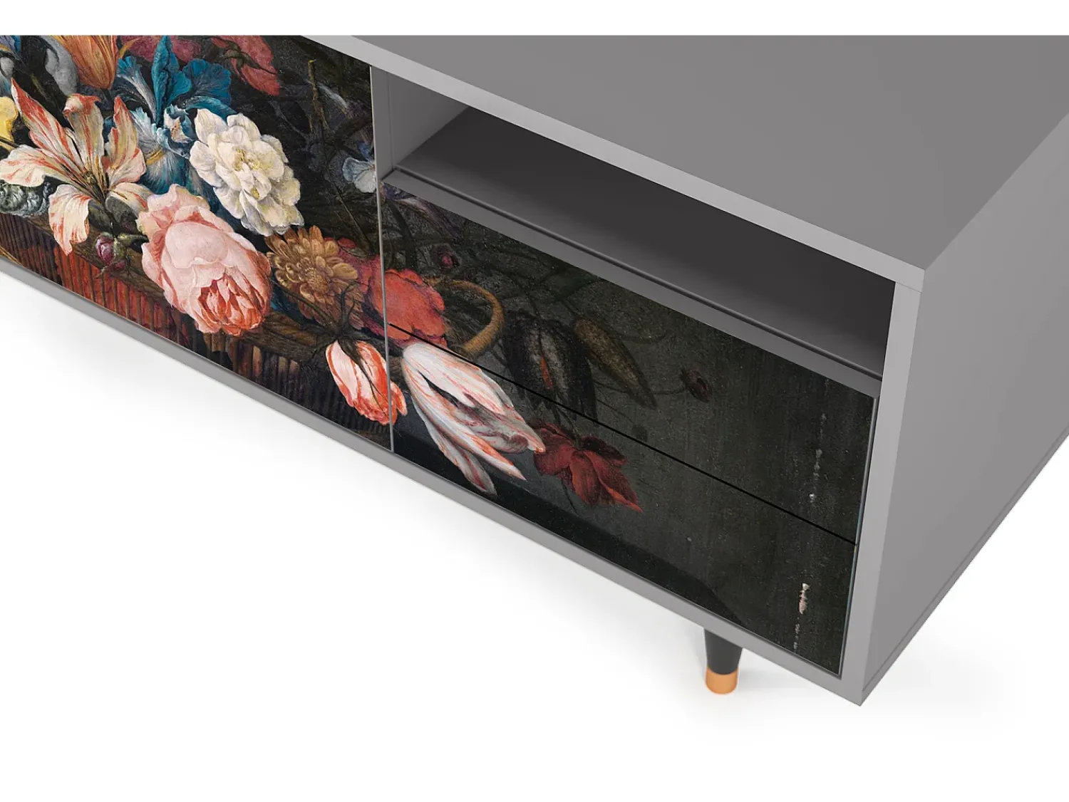 Móvel De Tv| Mueble de TV - 125х56х41 cm - T7 - Still Life with Flowers, Cinza Cinzento