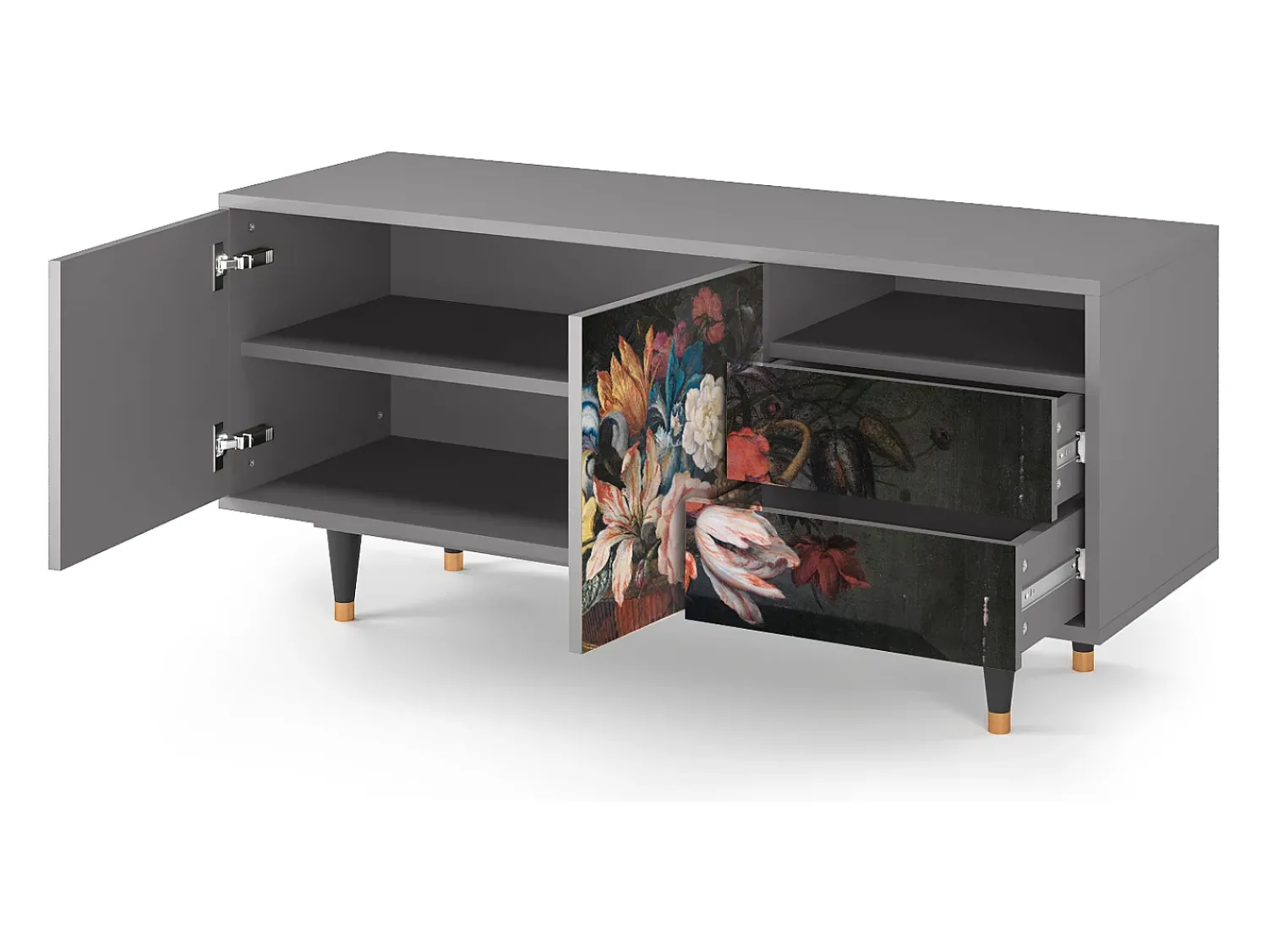 Móvel De Tv| Mueble de TV - 125х56х41 cm - T7 - Still Life with Flowers, Cinza Cinzento