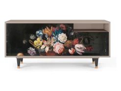 Móvel De Tv* Mueble de TV - 125х56х41 cm - T7 - Still Life with Flowers, Latte Bege