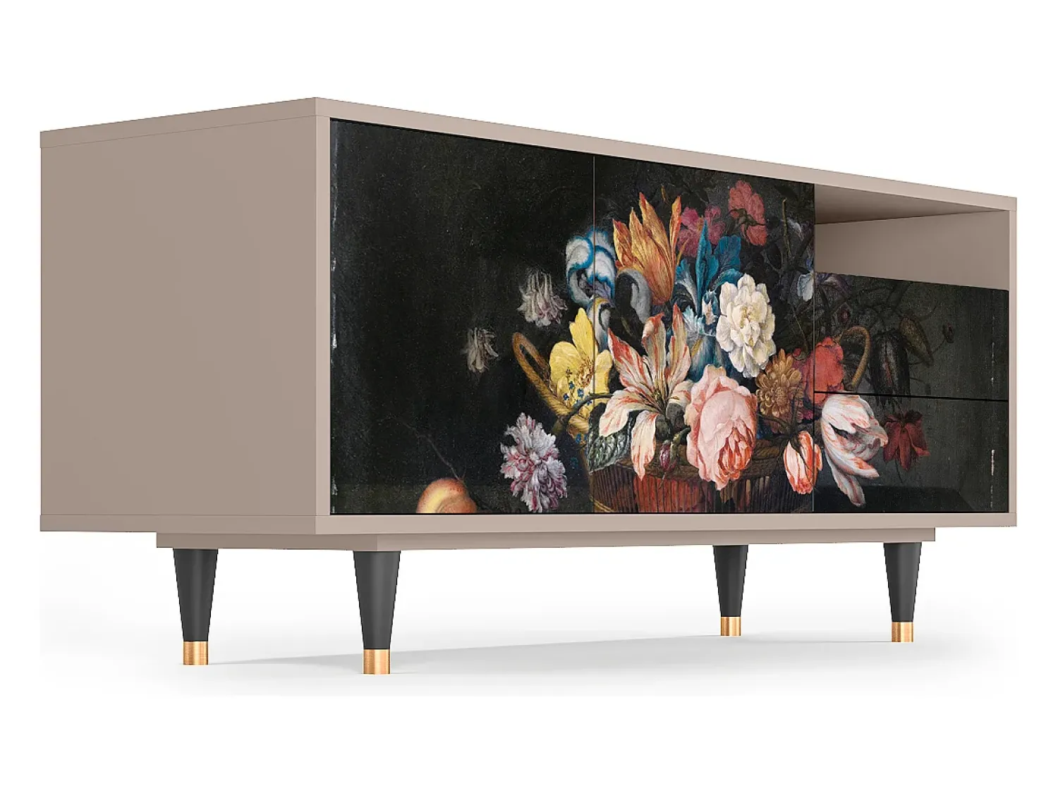 Móvel De Tv* Mueble de TV - 125х56х41 cm - T7 - Still Life with Flowers, Latte Bege
