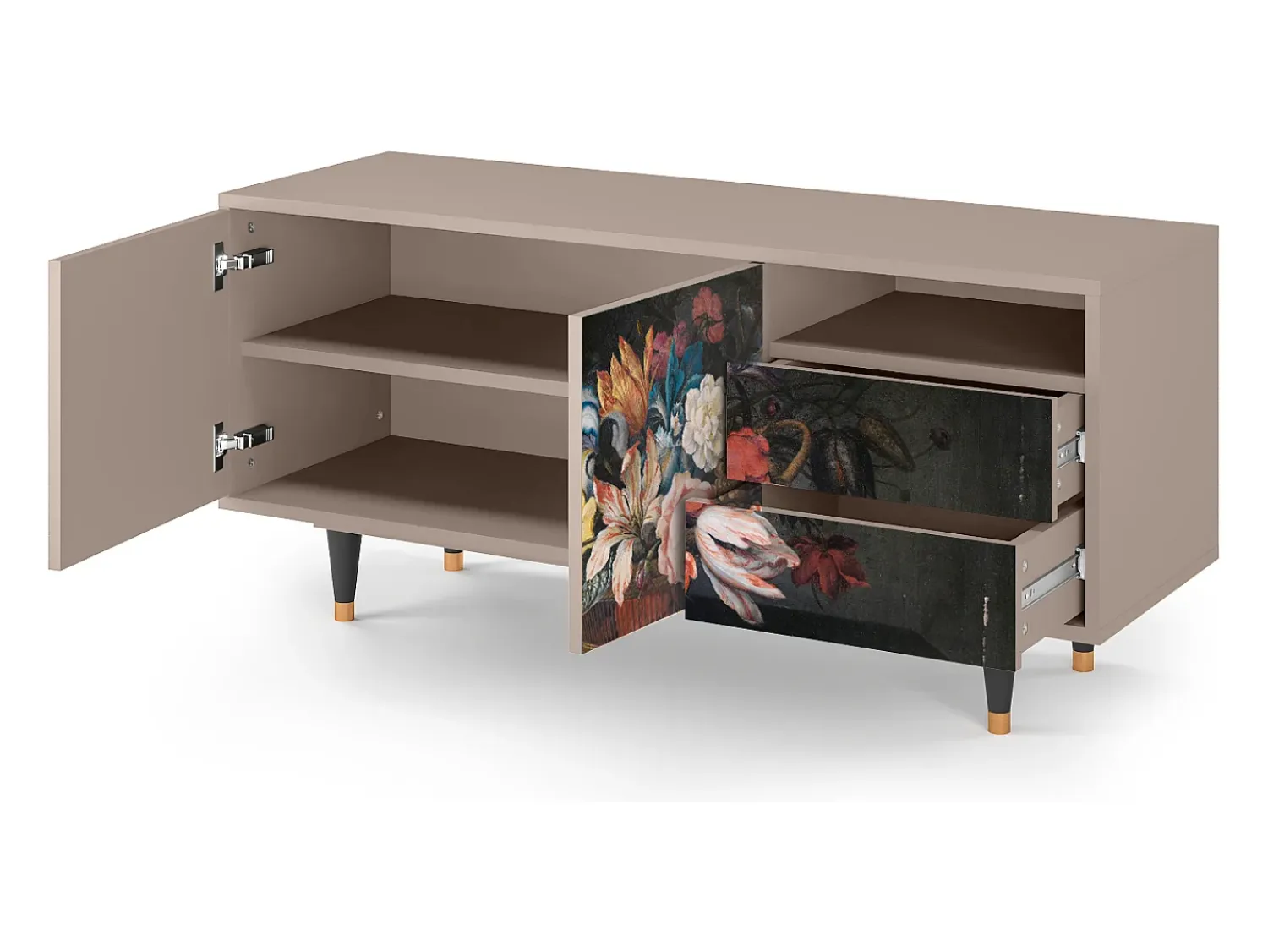 Móvel De Tv* Mueble de TV - 125х56х41 cm - T7 - Still Life with Flowers, Latte Bege