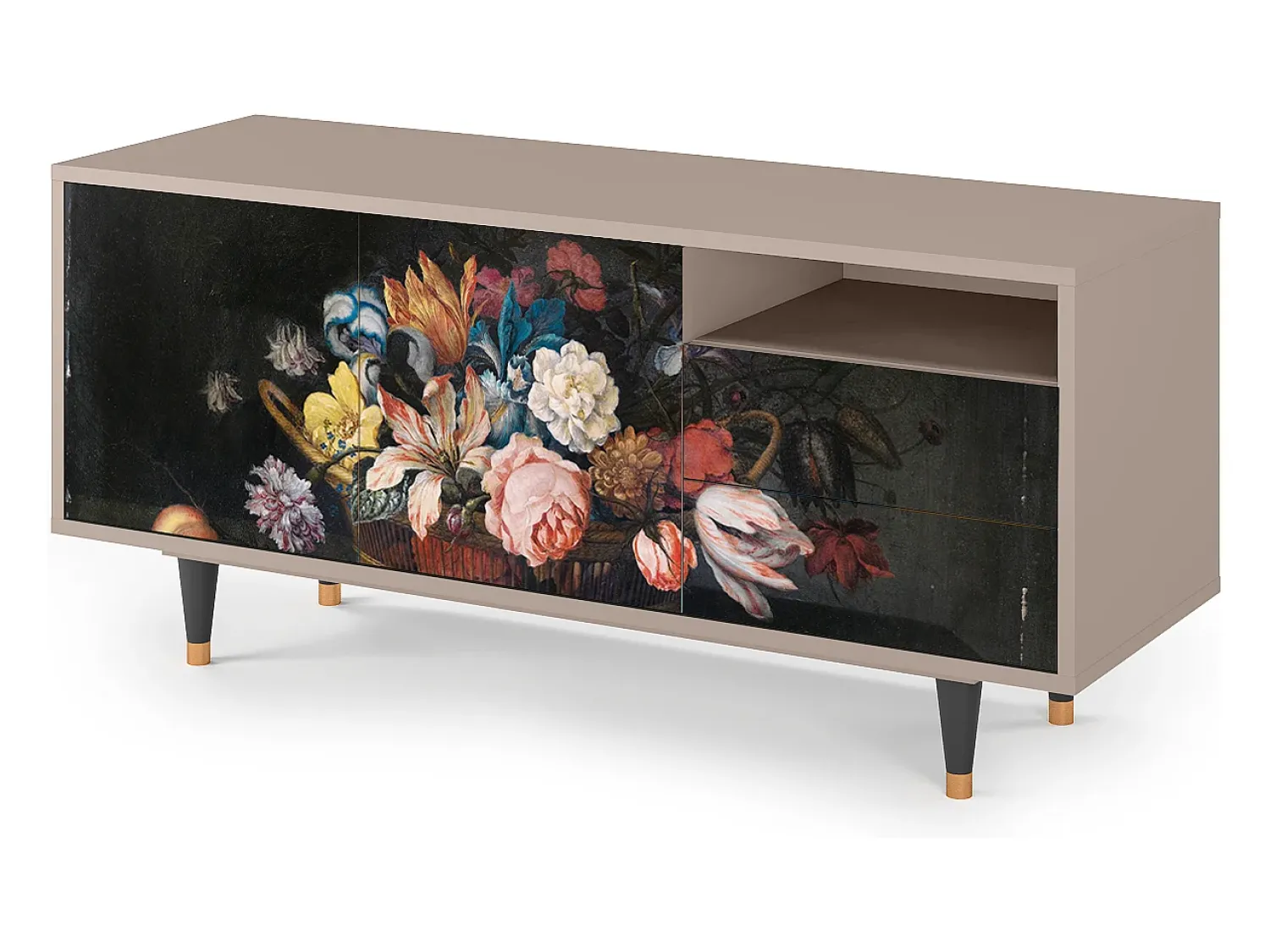 Móvel De Tv* Mueble de TV - 125х56х41 cm - T7 - Still Life with Flowers, Latte Bege