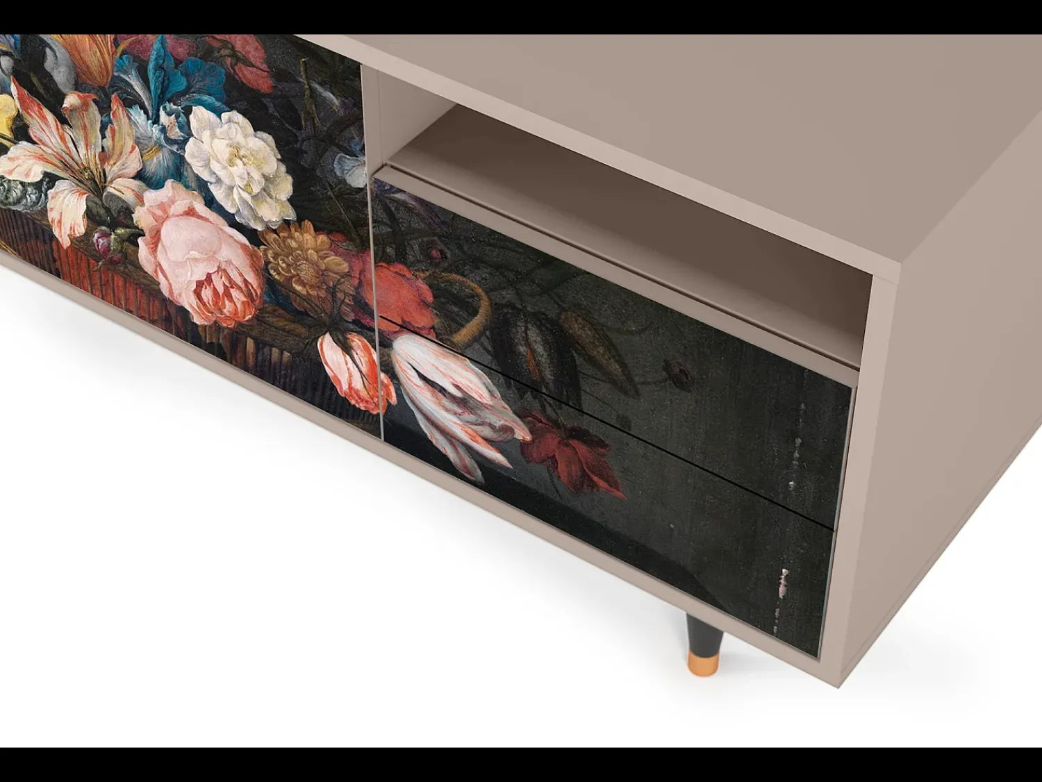 Móvel De Tv* Mueble de TV - 125х56х41 cm - T7 - Still Life with Flowers, Latte Bege