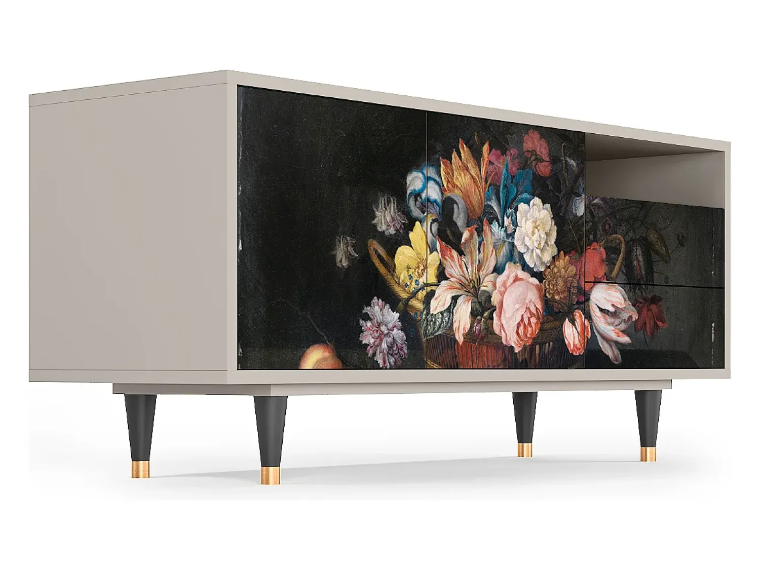 Móvel De Tv| Mueble de TV - 125х56х41 cm - T7 - Still Life with Flowers, Areia Bege
