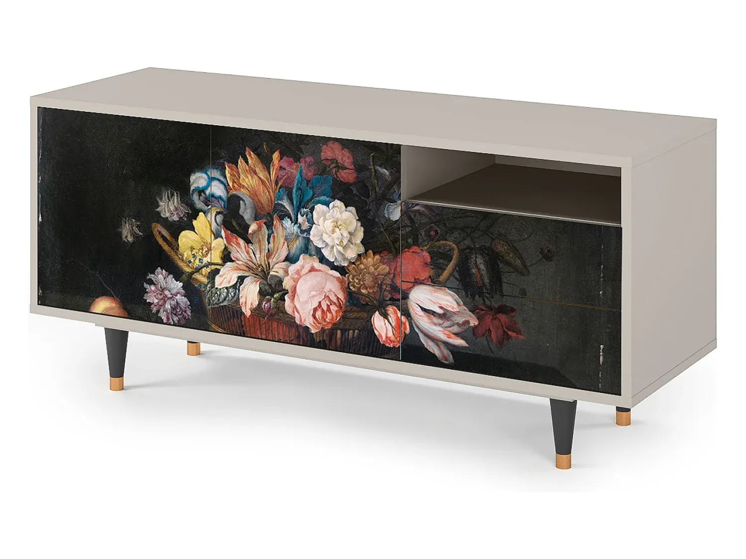 Móvel De Tv| Mueble de TV - 125х56х41 cm - T7 - Still Life with Flowers, Areia Bege