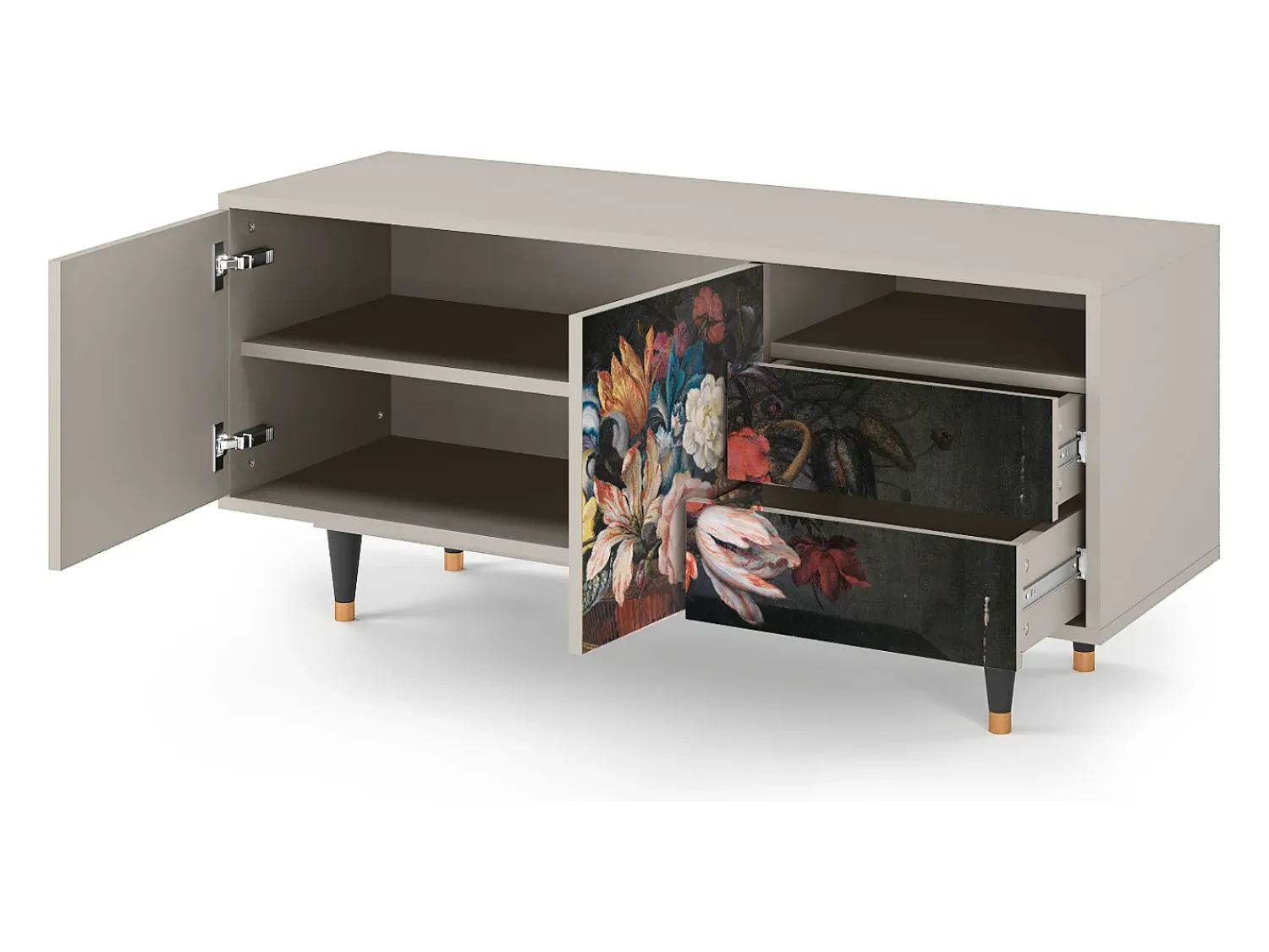 Móvel De Tv| Mueble de TV - 125х56х41 cm - T7 - Still Life with Flowers, Areia Bege