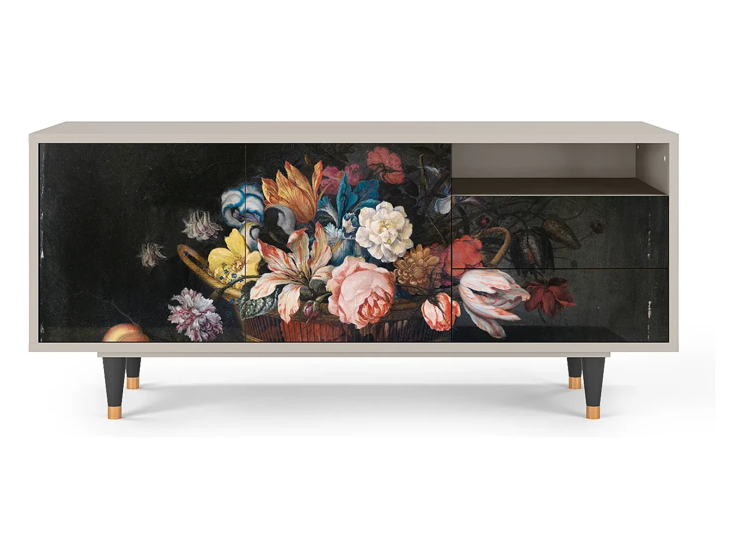 Móvel De Tv| Mueble de TV - 125х56х41 cm - T7 - Still Life with Flowers, Areia Bege