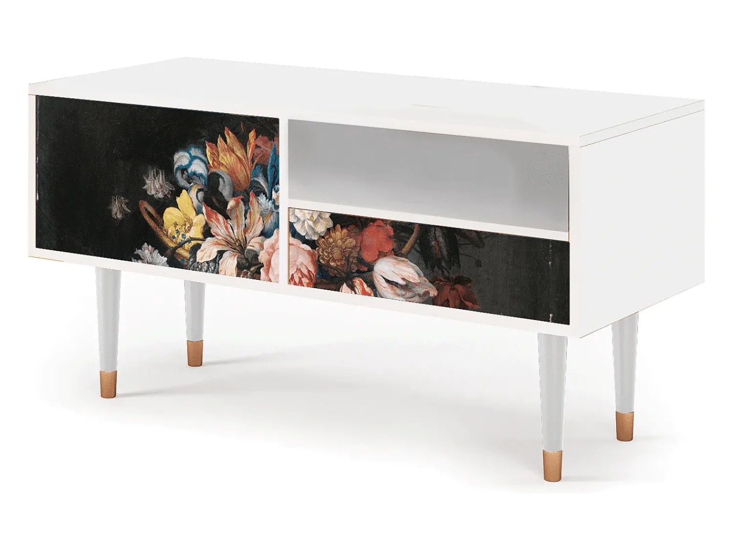 Mueble de TV - 115х59х48 cm - T3 - Still Life with Flowers, Branco^ Móvel De Tv