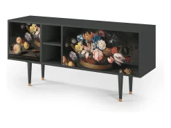 Móvel De Tv* Mueble de TV - 150х69х41 cm - T5 - Still Life with Flowers, Antracite Cinza antracite