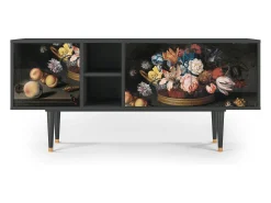 Móvel De Tv* Mueble de TV - 150х69х41 cm - T5 - Still Life with Flowers, Antracite Cinza antracite