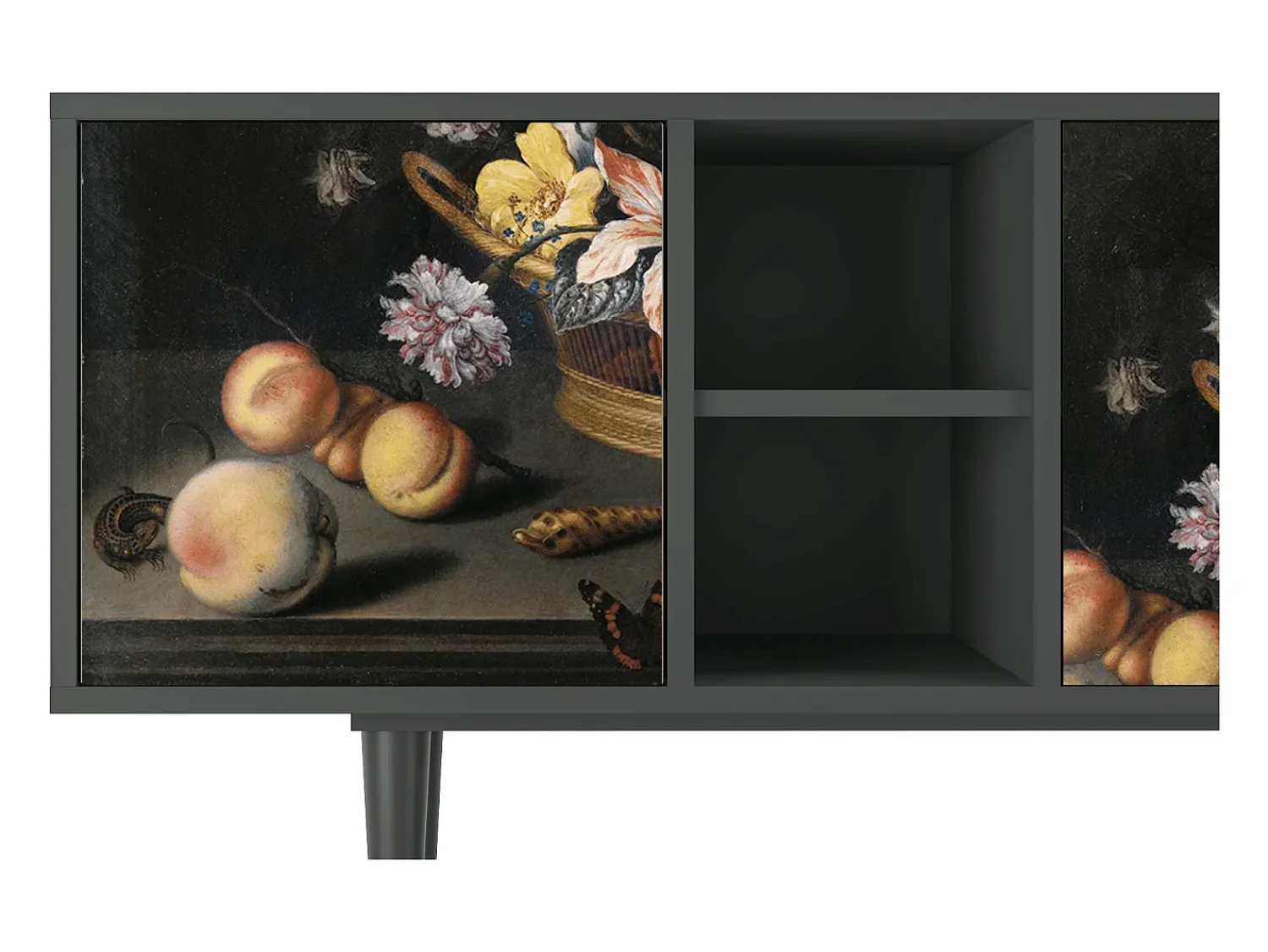 Móvel De Tv* Mueble de TV - 150х69х41 cm - T5 - Still Life with Flowers, Antracite Cinza antracite
