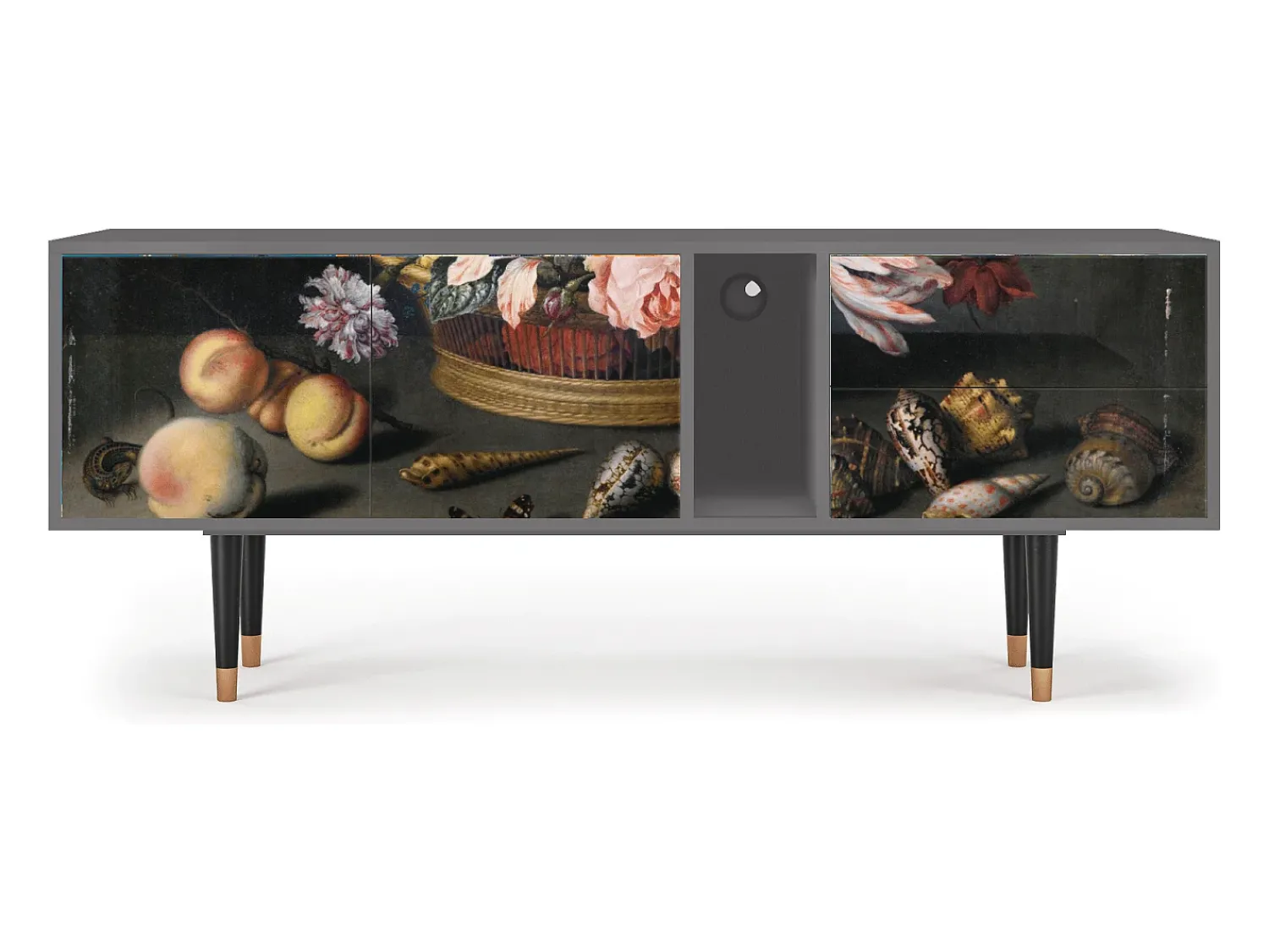 Móvel De Tv| Mueble de TV - 170х69х48 cm - T1 - Still Life with Flowers, Cinza Cinzento