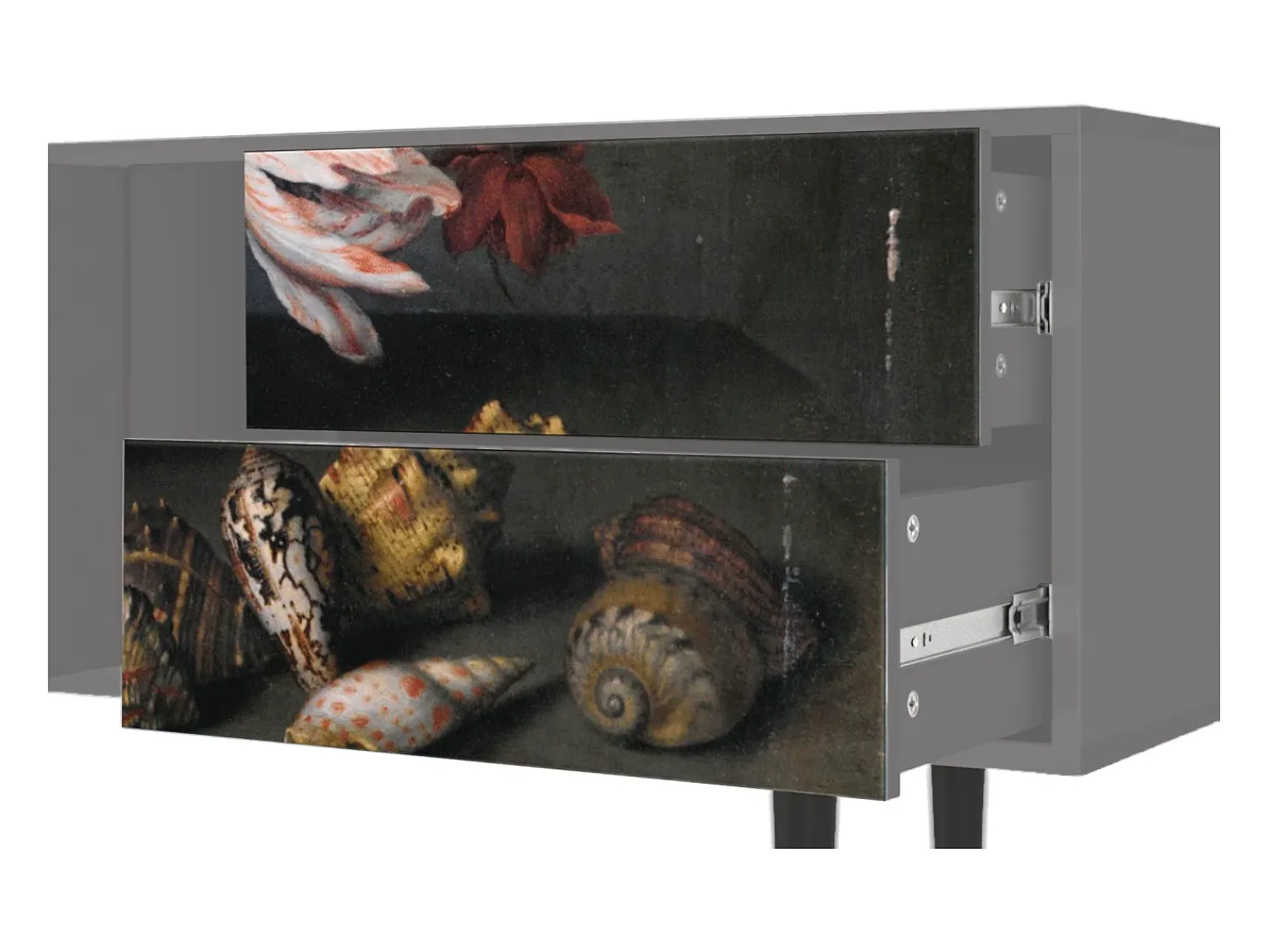 Móvel De Tv| Mueble de TV - 170х69х48 cm - T1 - Still Life with Flowers, Cinza Cinzento