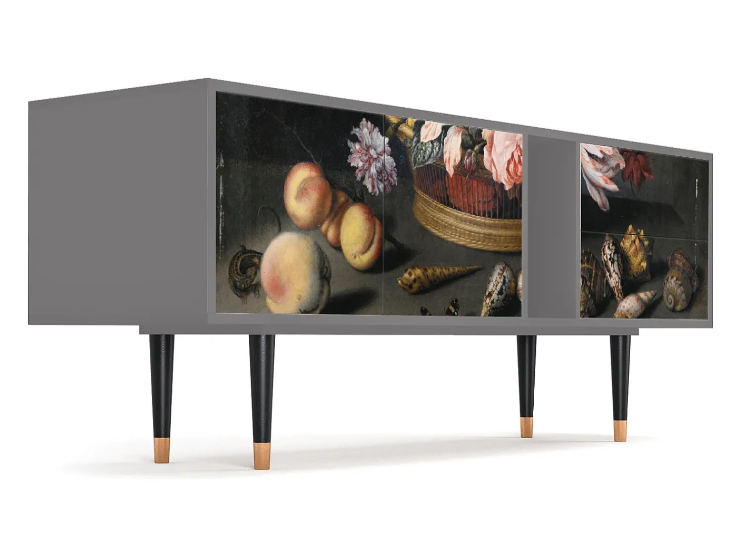 Móvel De Tv| Mueble de TV - 170х69х48 cm - T1 - Still Life with Flowers, Cinza Cinzento