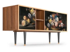 Móvel De Tv* Mueble de TV - 150х69х41 cm - T5 - Still Life with Flowers, Nogueira Castanho