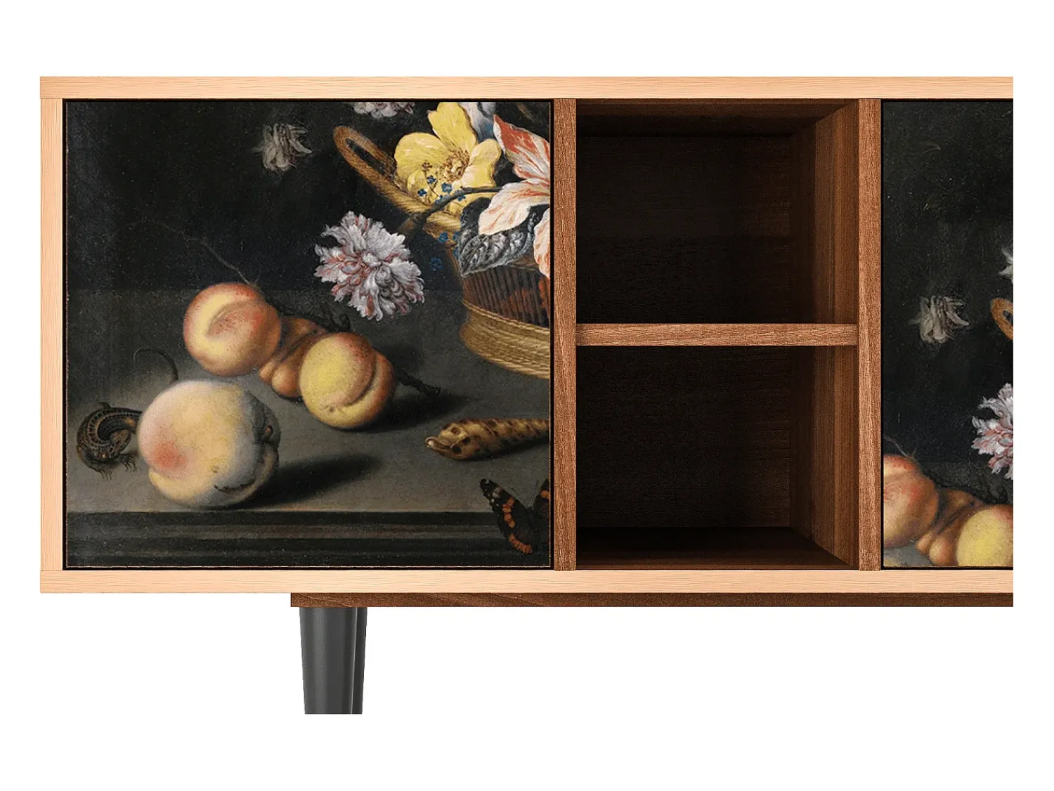 Móvel De Tv* Mueble de TV - 150х69х41 cm - T5 - Still Life with Flowers, Nogueira Castanho