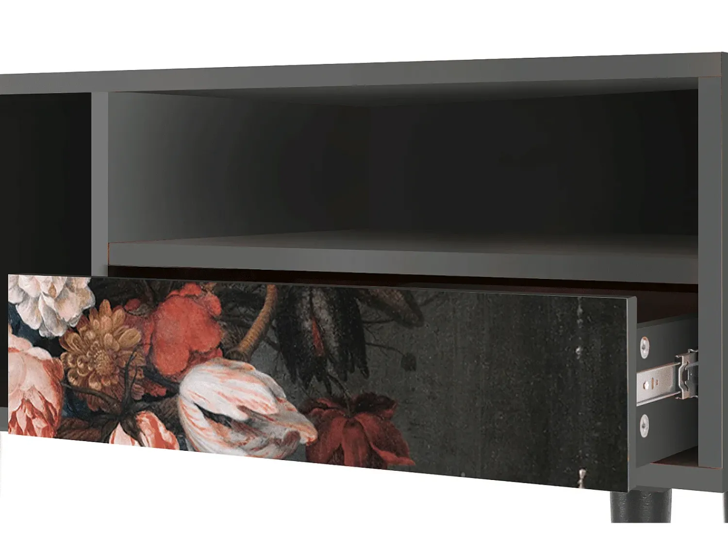 Móvel De Tv| Mueble de TV - 115х59х48 cm - T3 - Still Life with Flowers, Antracite Cinza antracite