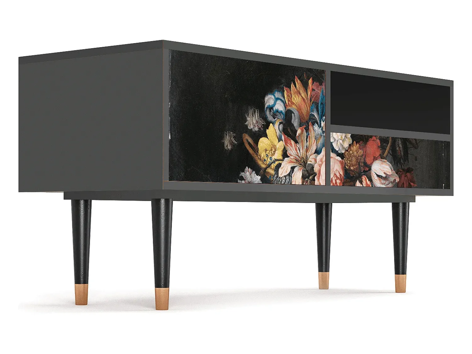 Móvel De Tv| Mueble de TV - 115х59х48 cm - T3 - Still Life with Flowers, Antracite Cinza antracite