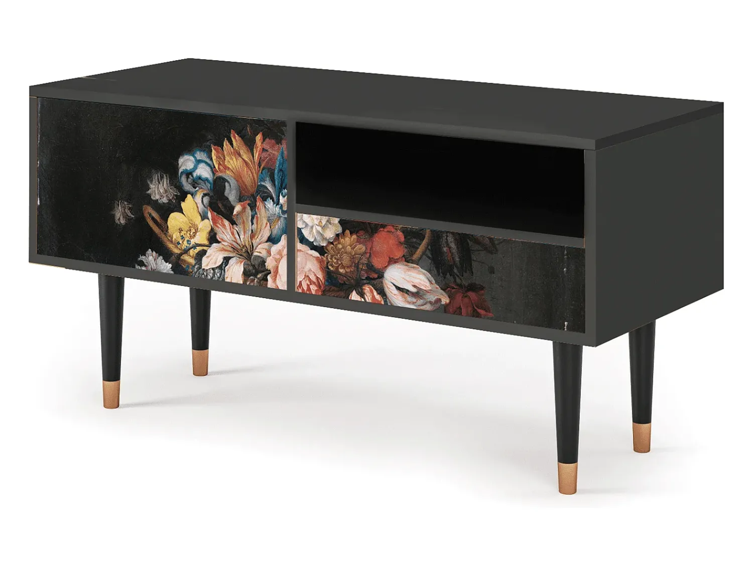 Móvel De Tv| Mueble de TV - 115х59х48 cm - T3 - Still Life with Flowers, Antracite Cinza antracite