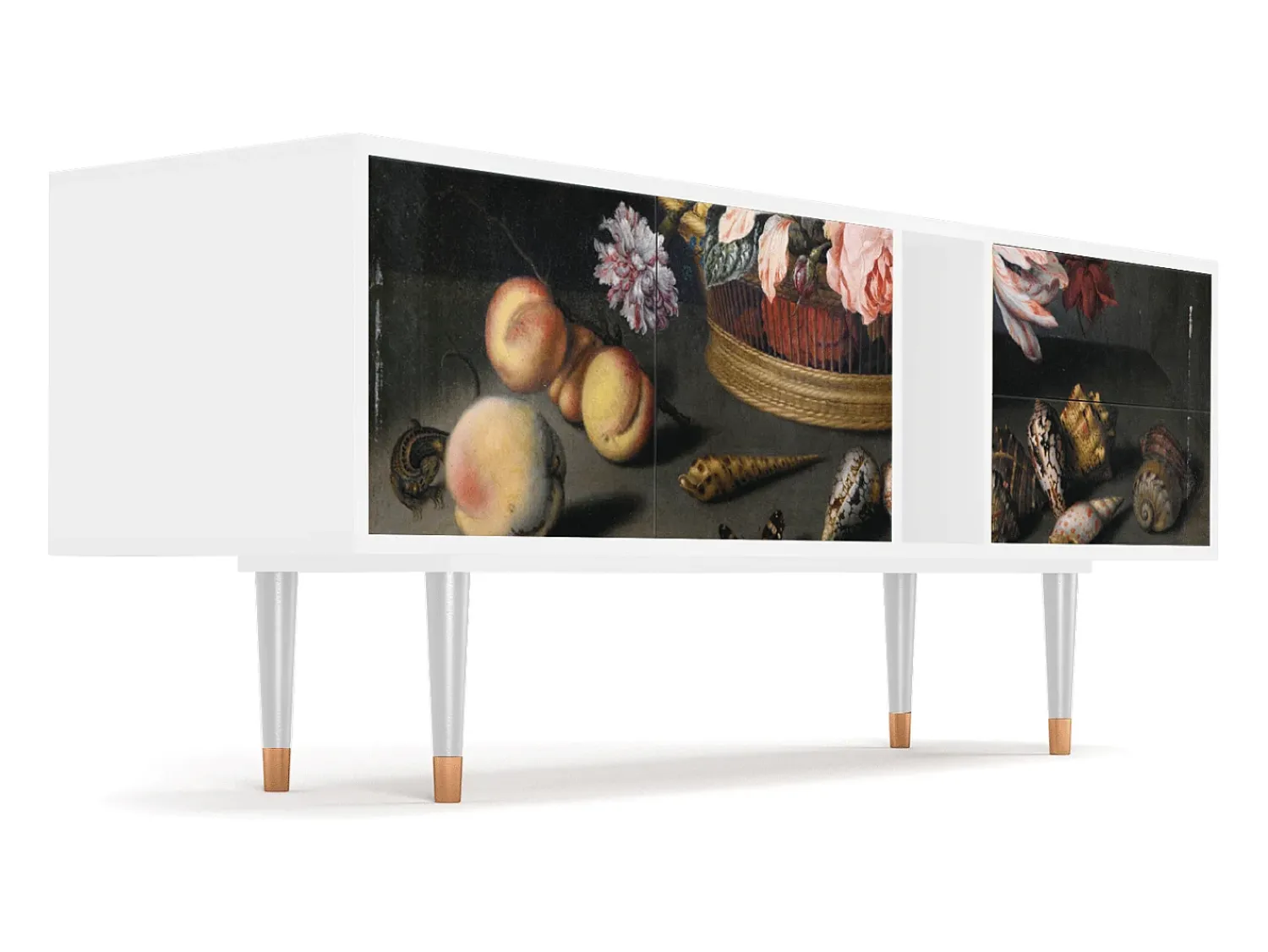 Móvel De Tv* Mueble de TV - 170х69х48 cm - T1 - Still Life with Flowers, Branco Bege
