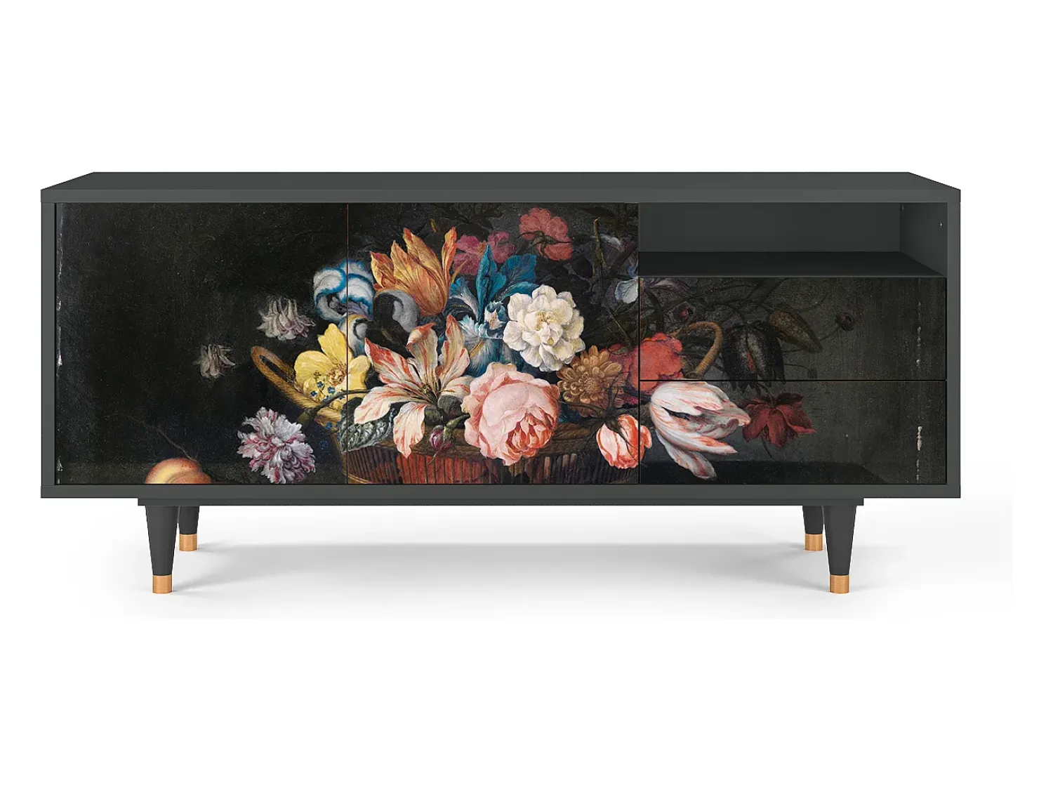 Discount Mueble de TV - 125х56х41 cm - T7 - Still Life with Flowers, Antracite Cinza antracite