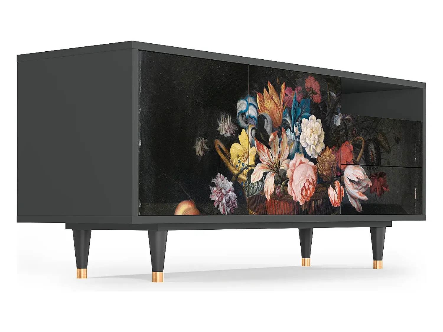 Discount Mueble de TV - 125х56х41 cm - T7 - Still Life with Flowers, Antracite Cinza antracite