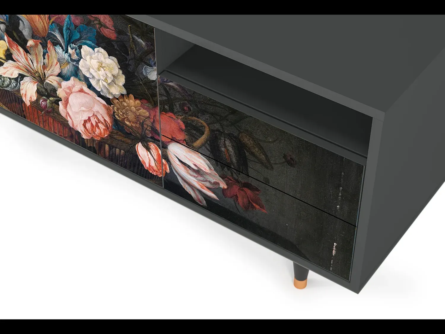 Discount Mueble de TV - 125х56х41 cm - T7 - Still Life with Flowers, Antracite Cinza antracite