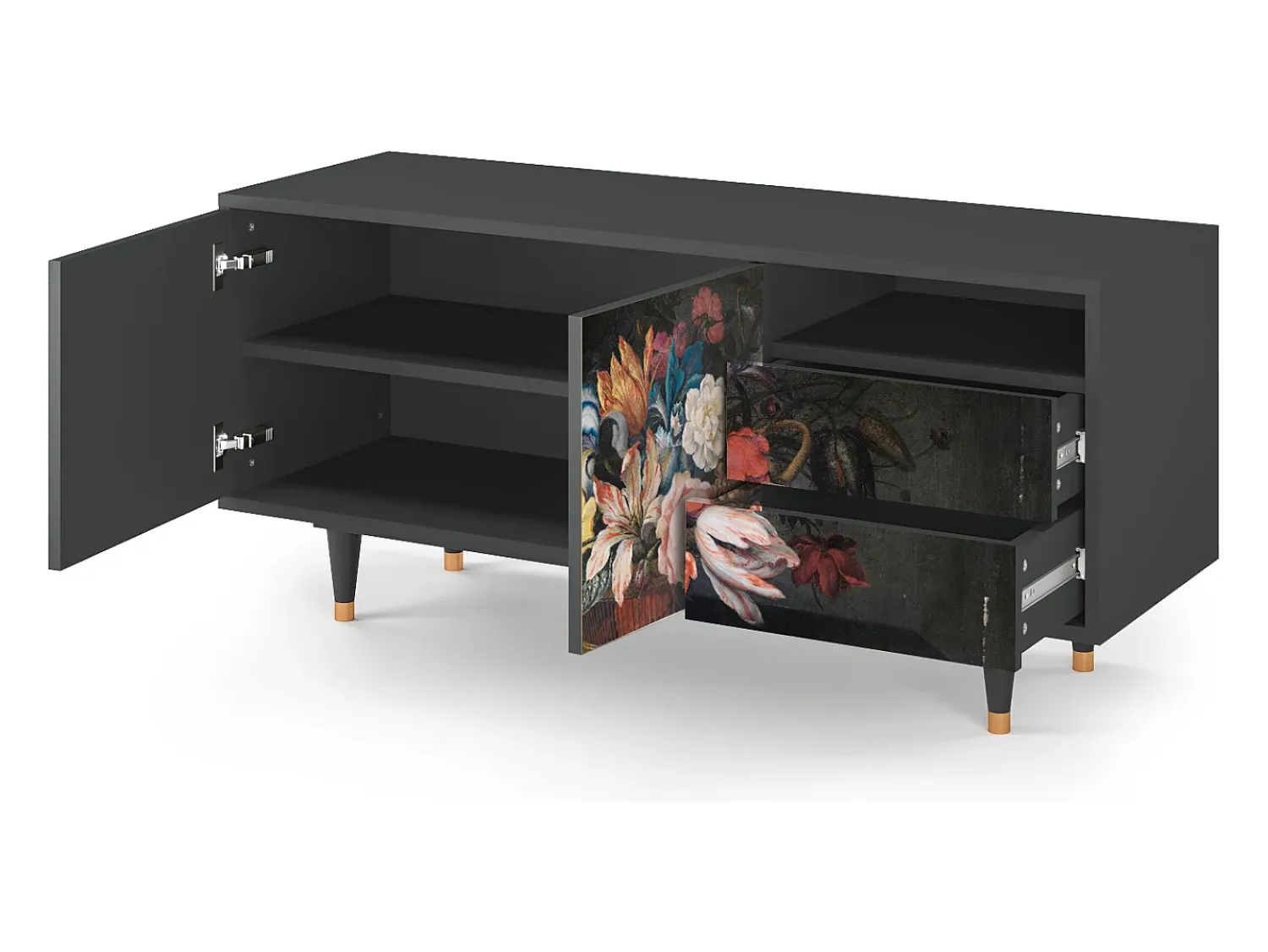 Discount Mueble de TV - 125х56х41 cm - T7 - Still Life with Flowers, Antracite Cinza antracite