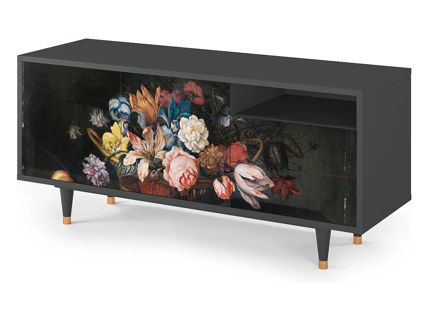 Discount Mueble de TV - 125х56х41 cm - T7 - Still Life with Flowers, Antracite Cinza antracite