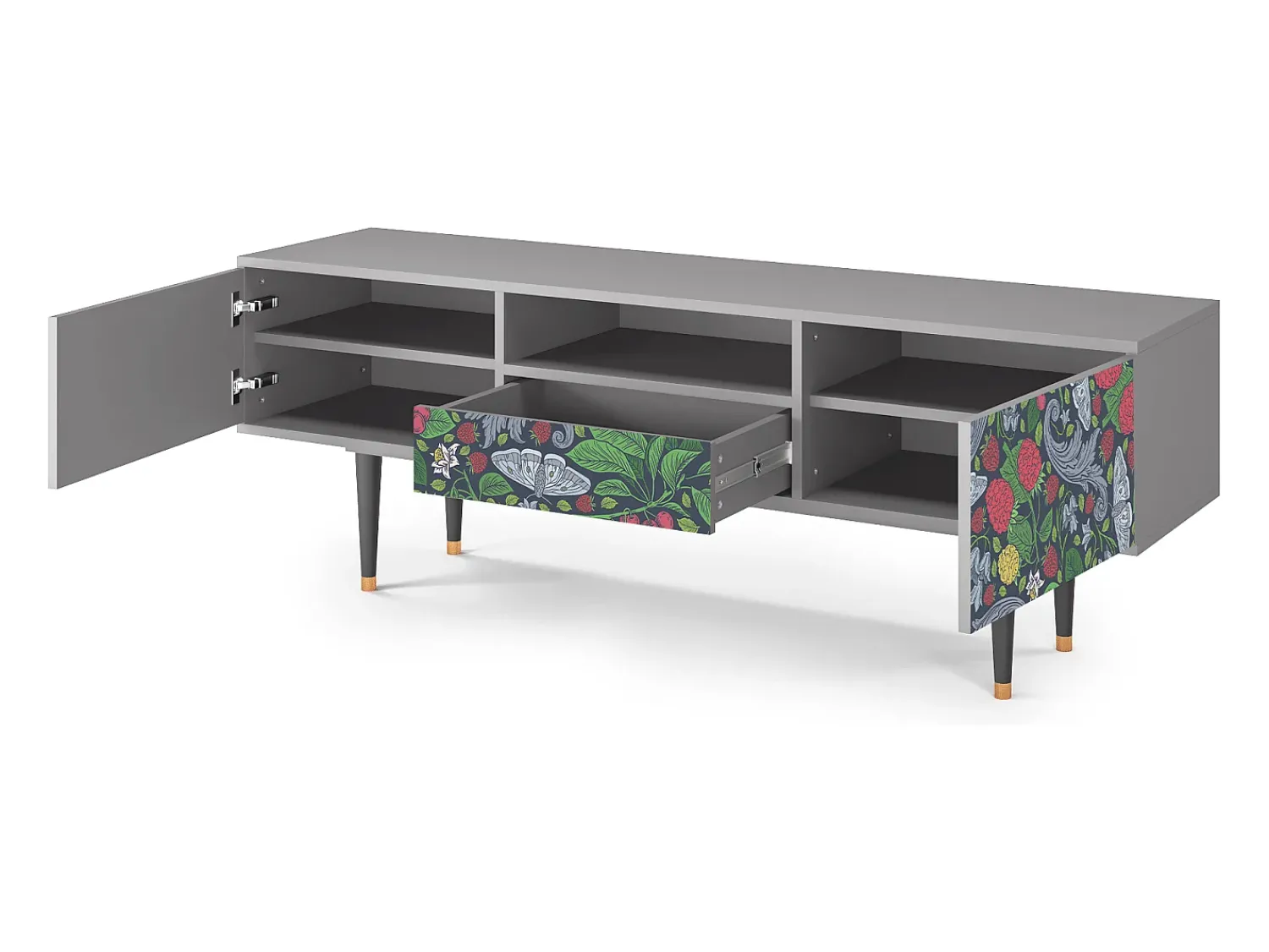 Móvel De Tv* Mueble de TV - 170х59х41 cm - T6 - Summer Berries, Cinza Cinzento