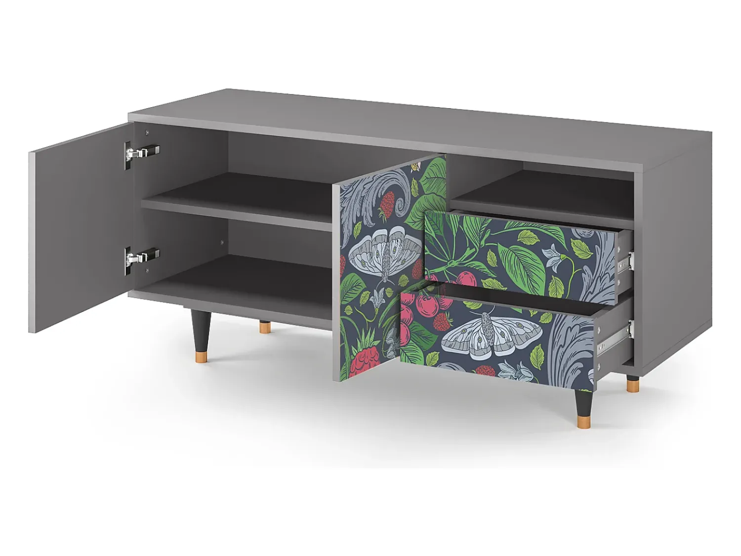 Mueble de TV - 125х56х41 cm - T7 - Summer Berries, Cinza Cinzento