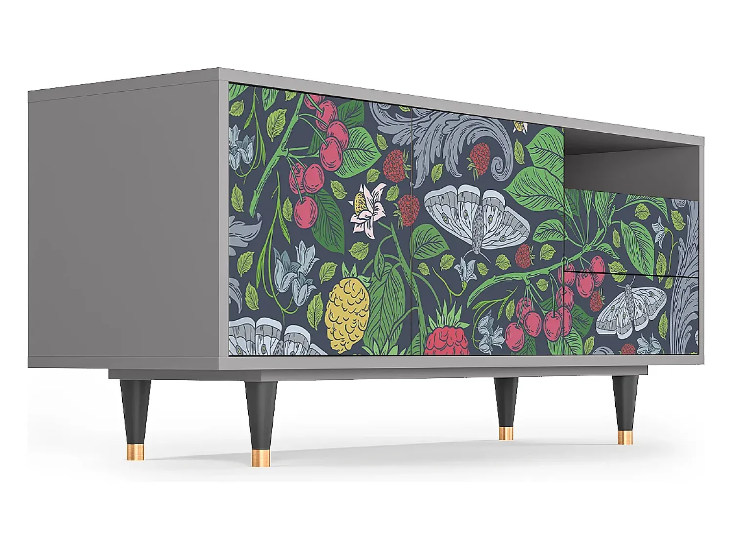 Mueble de TV - 125х56х41 cm - T7 - Summer Berries, Cinza Cinzento