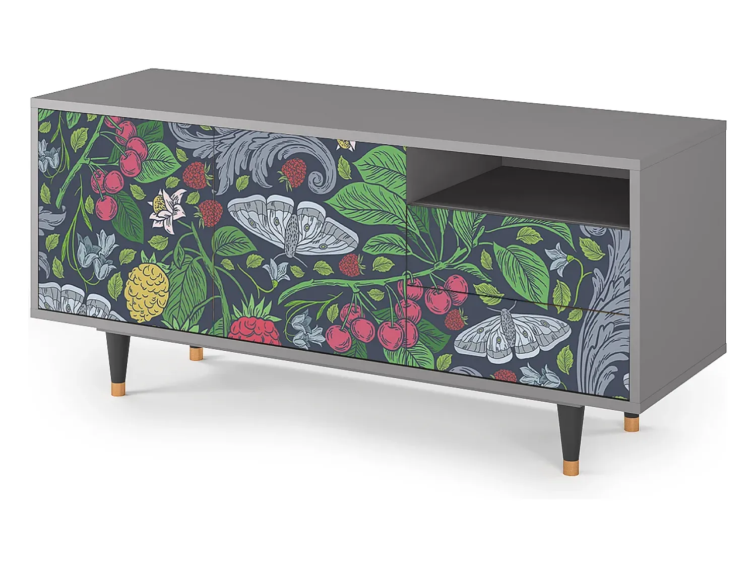 Mueble de TV - 125х56х41 cm - T7 - Summer Berries, Cinza Cinzento
