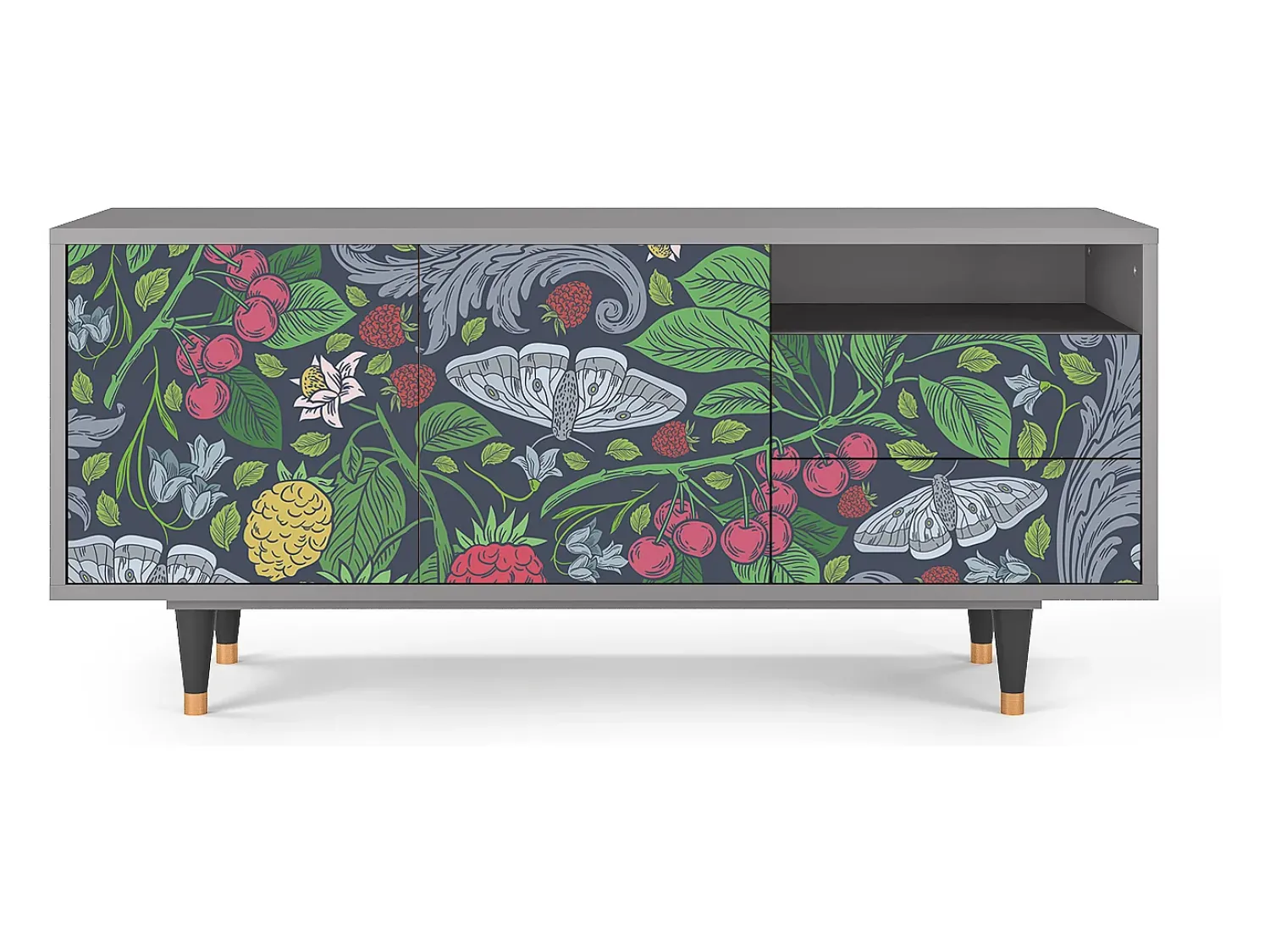 Mueble de TV - 125х56х41 cm - T7 - Summer Berries, Cinza Cinzento