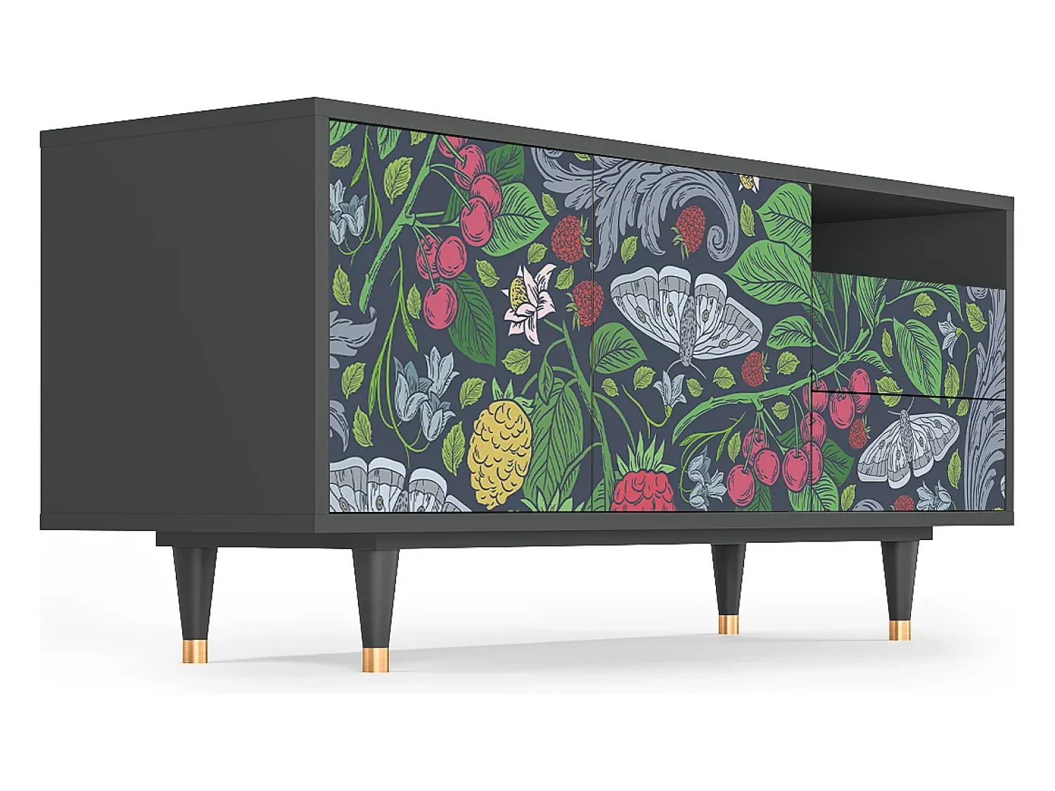 Mueble de TV - 125х56х41 cm - T7 - Summer Berries, Antracite^ Móvel De Tv