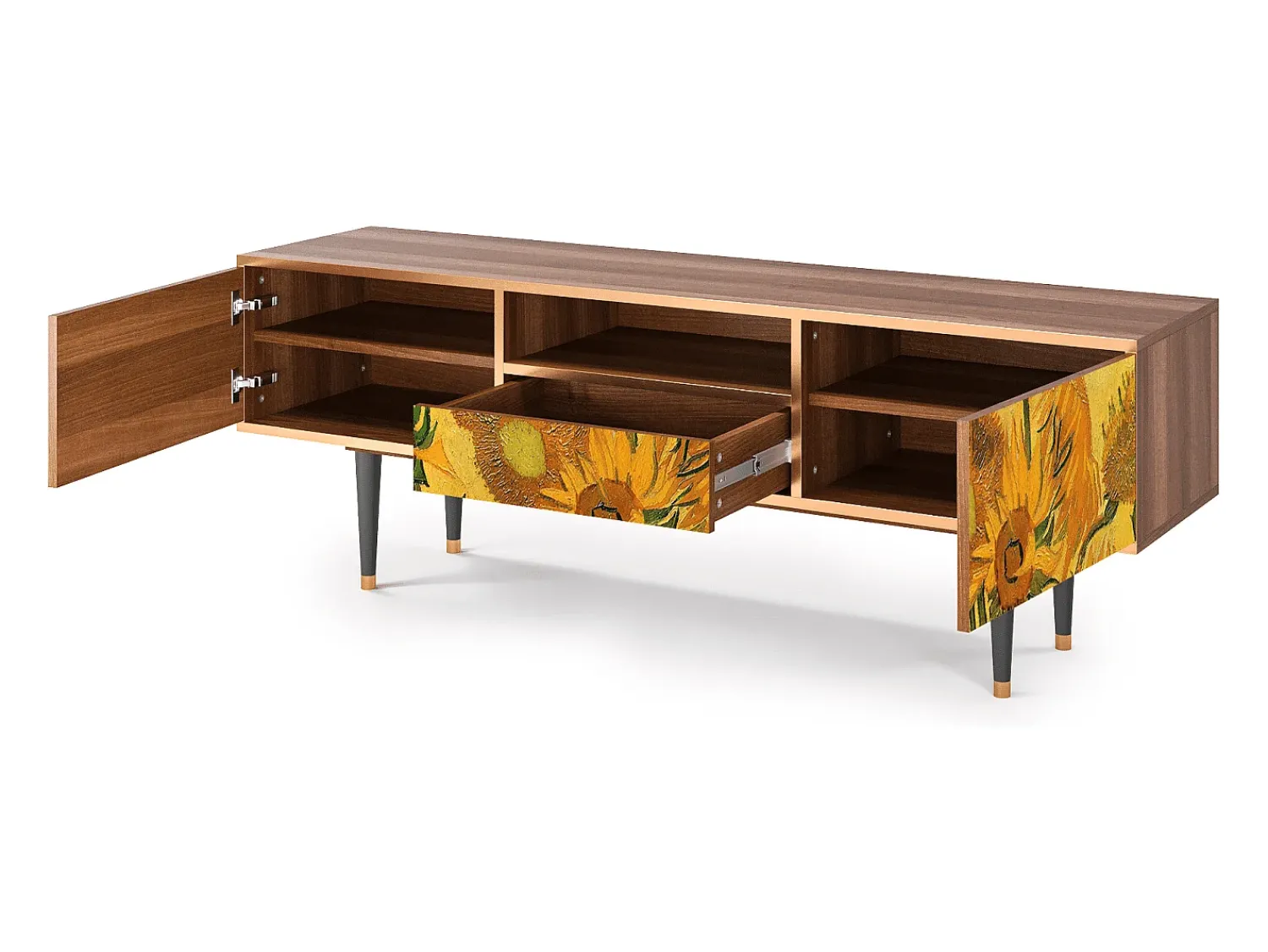 Móvel De Tv* Mueble de TV - 170х59х41 cm - T6 - Sunflowers, Nogueira Castanho