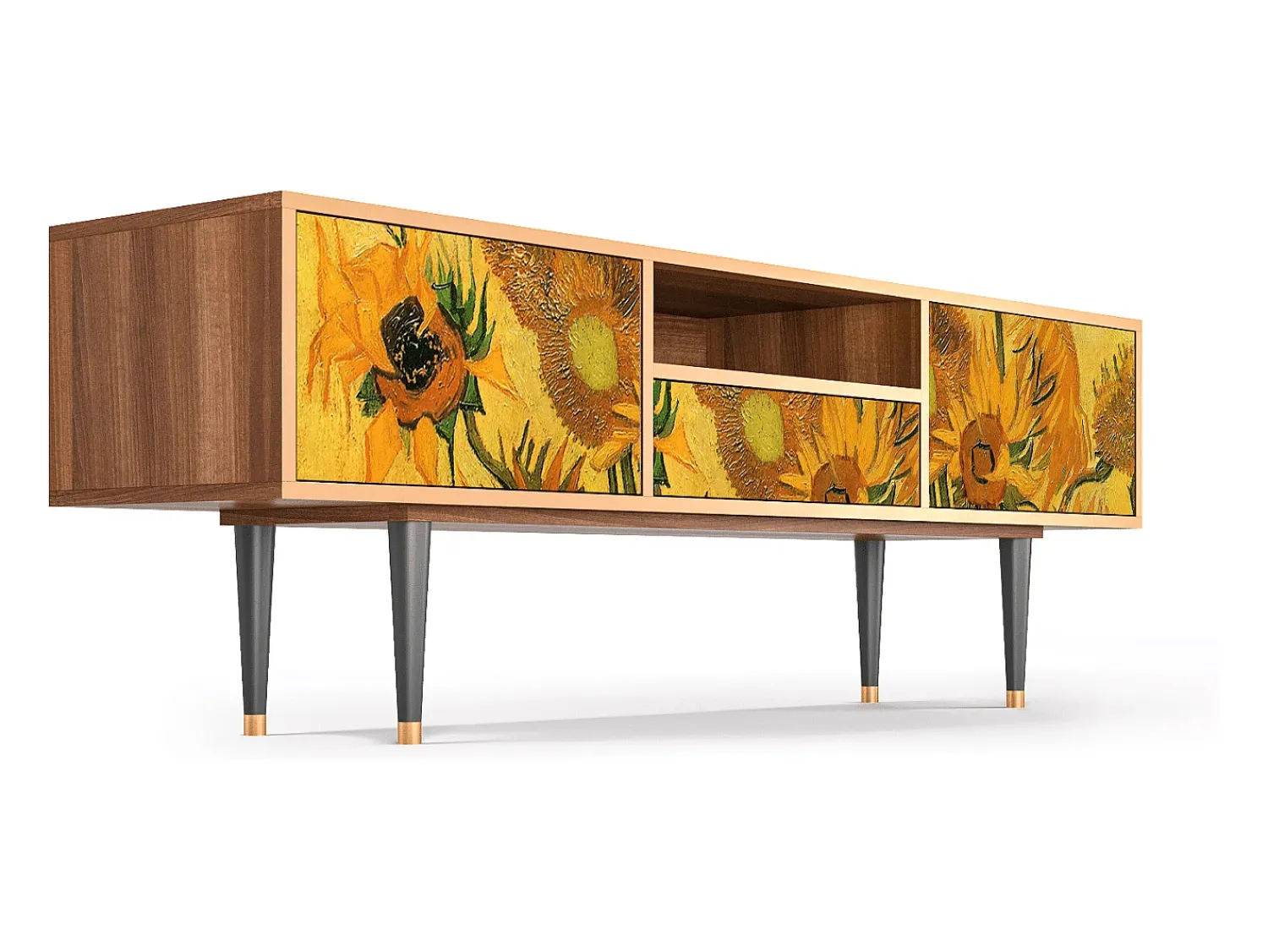 Móvel De Tv* Mueble de TV - 170х59х41 cm - T6 - Sunflowers, Nogueira Castanho