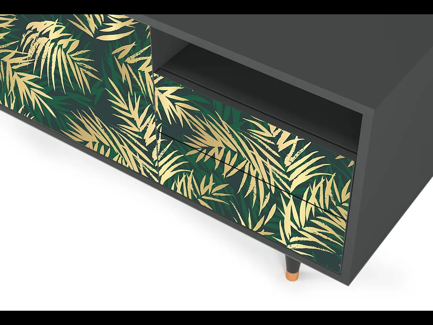 Móvel De Tv* Mueble de TV - 125х56х41 cm - T7 - Sunny Palm Tree, Antracite Cinza antracite
