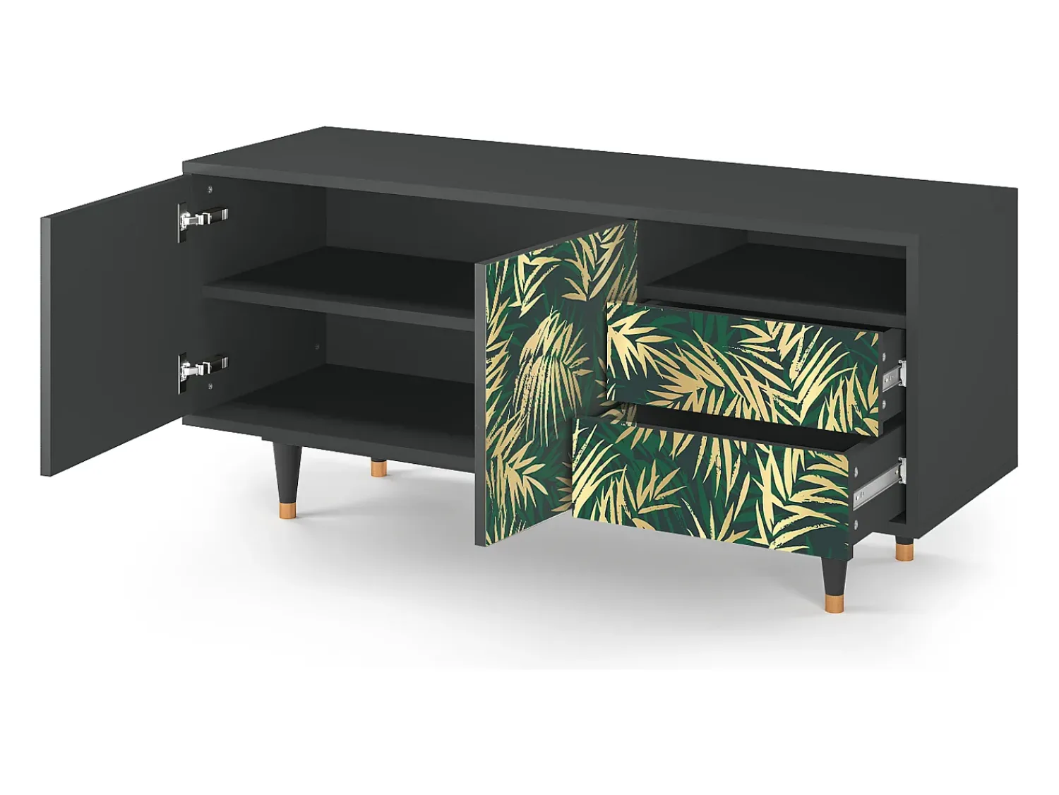 Móvel De Tv* Mueble de TV - 125х56х41 cm - T7 - Sunny Palm Tree, Antracite Cinza antracite