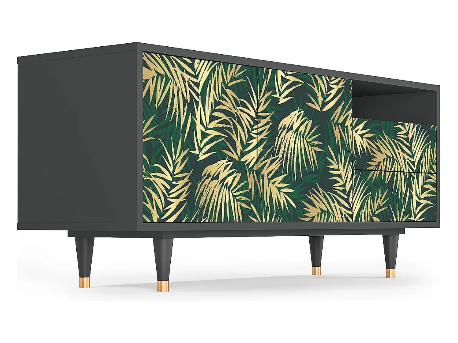 Móvel De Tv* Mueble de TV - 125х56х41 cm - T7 - Sunny Palm Tree, Antracite Cinza antracite