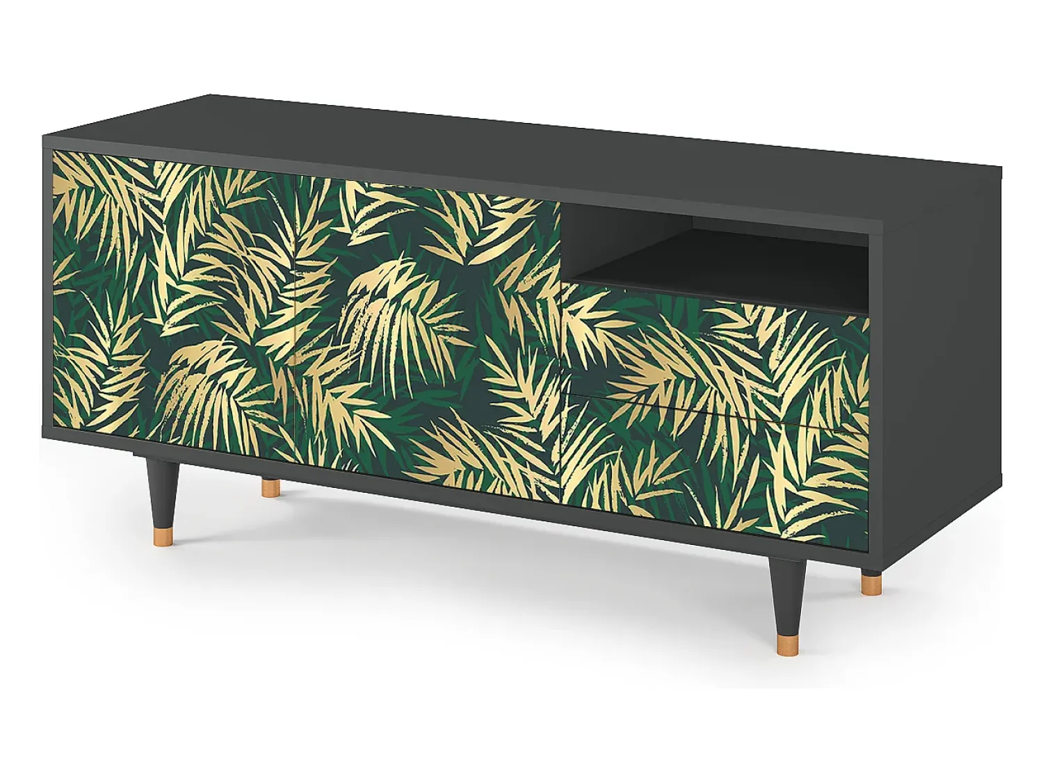 Móvel De Tv* Mueble de TV - 125х56х41 cm - T7 - Sunny Palm Tree, Antracite Cinza antracite