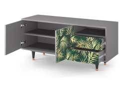 Móvel De Tv* Mueble de TV - 125х56х41 cm - T7 - Sunny Palm Tree, Cinza Cinzento