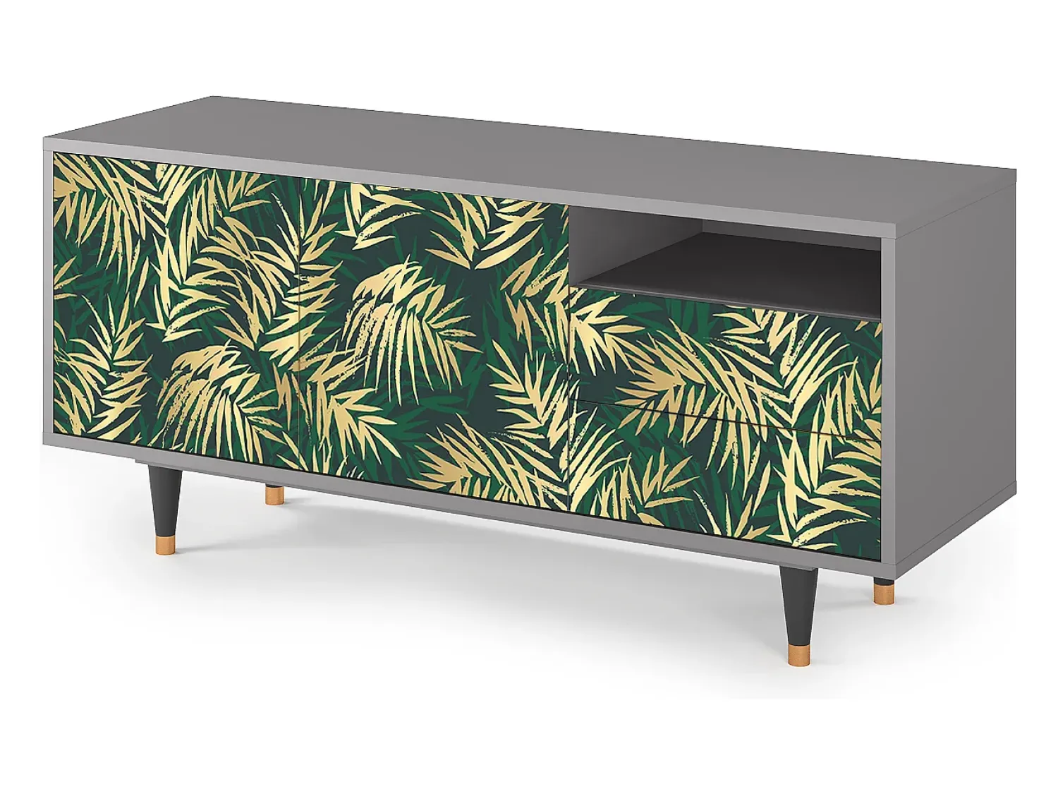 Móvel De Tv* Mueble de TV - 125х56х41 cm - T7 - Sunny Palm Tree, Cinza Cinzento